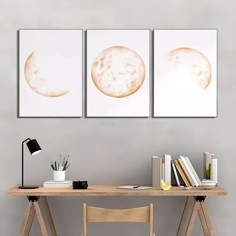 3pcs Simple Style Moon Changes Decoration Metal Print Ready to Hang Art
