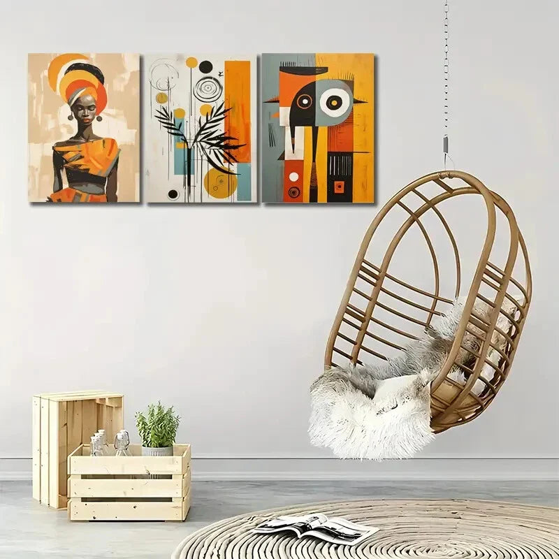 3pcs Modern Abstract Ethnic African Wall Art Metal Print Ready to Hang Art