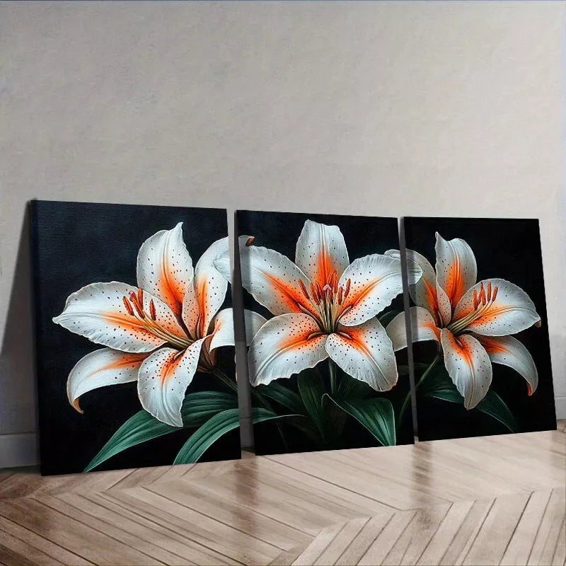3pcs Framed Canvas Wall Art - Lilies Design Wall Art Set Canvas Framed 40x60cm - High Quality Print 100% Australian Made Wall Canvas Ready to Hang
