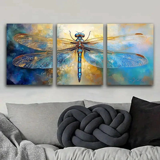 3pcs A beautiful blue dragonfly Metal Print Ready to Hang Art