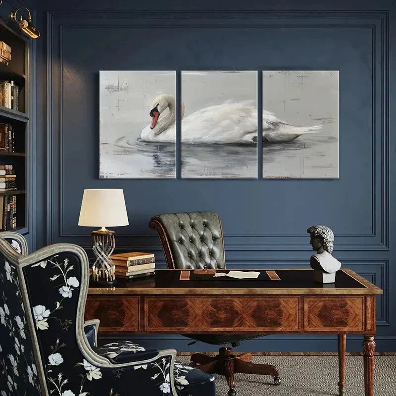 3pcs Elegant White Swan Metal Print Ready to Hang Art