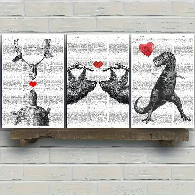 3pcs , Sea Turtle, Sloth, Tyrannosaurus Rex, Metal Print Ready to Hang Art