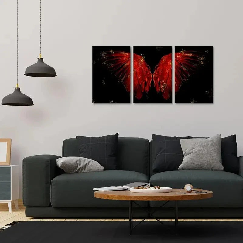 3pcs Black and Red Angel Wing Metal Print Ready to Hang Art