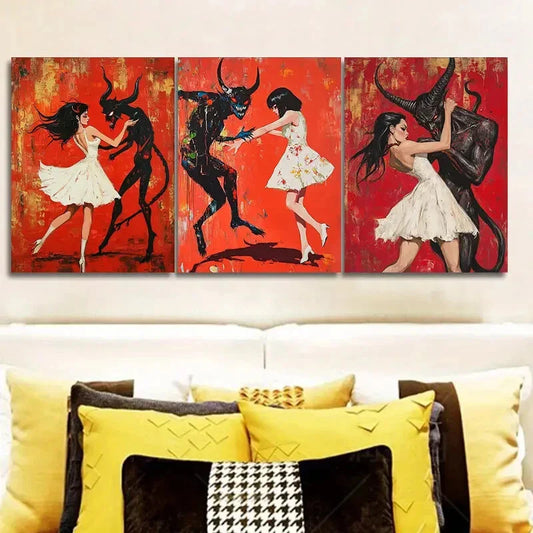 3pcs The Girl and the Beast Wall Art Set Canvas Framed 40x60cm - High Quality Print 100% Australian Made Wall Canvas Ready to Hang