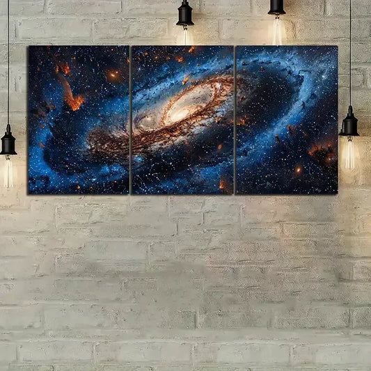 3pcs Blue Galaxy Background with Stars and A Big Milky Way Canvas Framed 40x60cm - High Quality Print 100% Australian Made Wall Canvas Ready to Hang