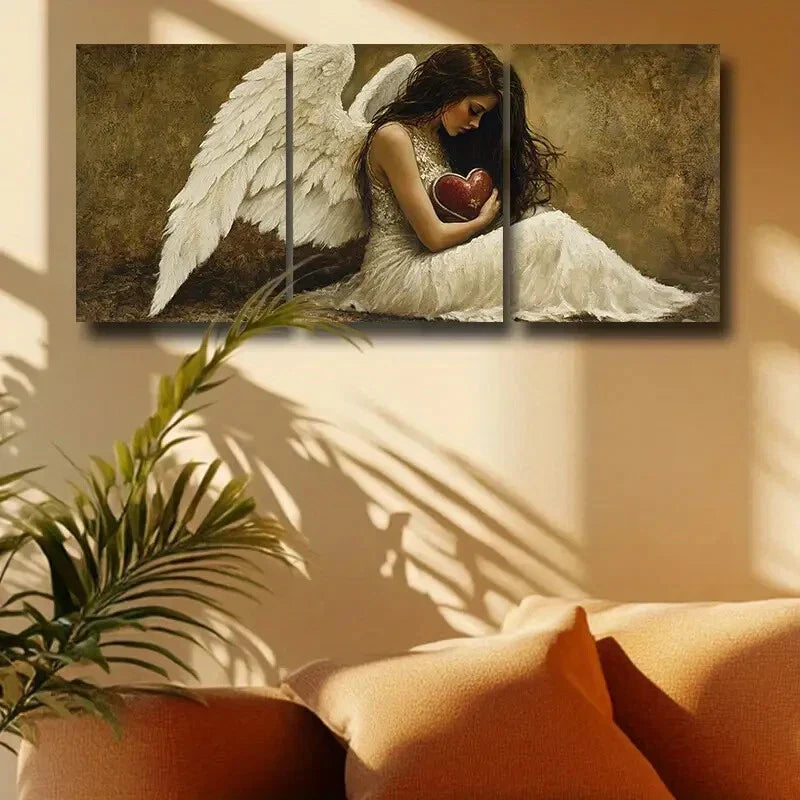 3pcs Angel Holding Heart Design Metal Print Ready to Hang Art