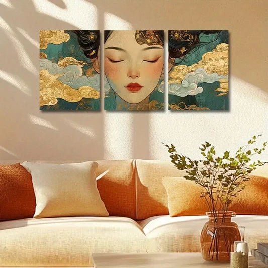 3pcs Women in Tang Dynasty Metal Print Ready to Hang Art