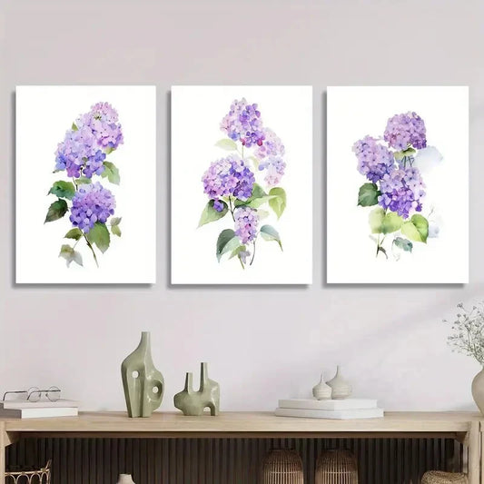 3pcs Purple Hydrangea Purple Hydrangea Metal Print Ready to Hang Art