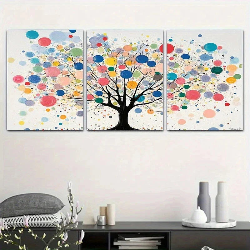 3pcs Abstract Tree Dot Colorful Circles Metal Print Ready to Hang Art