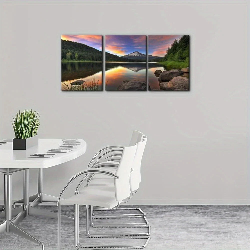 3pcs Trillium Lake Mountain Giclee Metal Print Ready to Hang Art