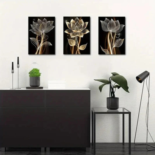 3pcs Yellow Watercolors Flowers Metal Print Ready to Hang Art