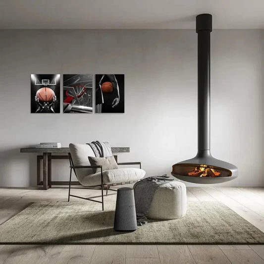 3pcs Basketball Dynamic Sports Scene Metal Print Ready to Hang Art