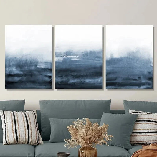 3pcs Abstract Navy Blue Watercolor Metal Print Ready to Hang Art