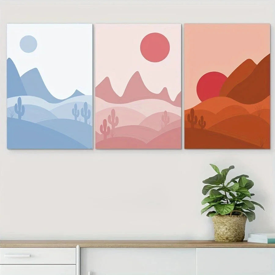 3pcs Abstract Forest Summer Sunset Metal Print Ready to Hang Art
