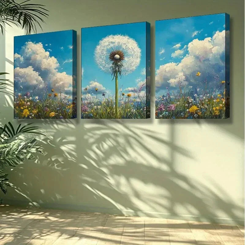 3pcs White dandelion Art Painting Wall Art Set Canvas Framed 40x60cm - High Quality Print 100% Australian Made Wall Canvas Ready to Hang