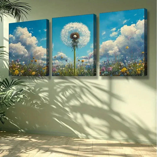 3pcs White dandelion Art Painting Wall Art Set Canvas Framed 40x60cm - High Quality Print 100% Australian Made Wall Canvas Ready to Hang