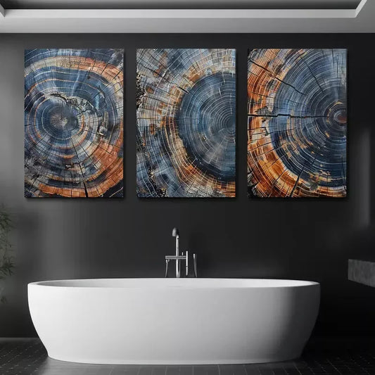 3pcs Vintage Tree Rings, Abstract Canvas Framed 40x60cm - High Quality Print 100% Australian Made Wall Canvas Ready to Hang