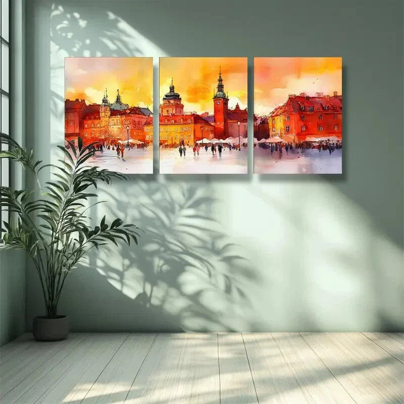 3pcs Warsaw, Poland Painting Wall Art Set Canvas Framed 40x60cm - High Quality Print 100% Australian Made Wall Canvas Ready to Hang