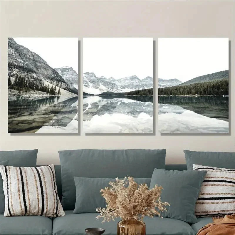 3pcs Moraine Lake mountain view, snow Metal Print Ready to Hang Art