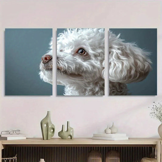 3pcs Elegant White Poodle Brown Eye Metal Print Ready to Hang Art