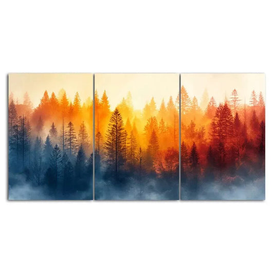 Colorful Misty Forest 3 Piece Painting Style Art Canvas Framed 40x60cm - High Quality Print 100% Australian Made Wall Canvas Ready to Hang