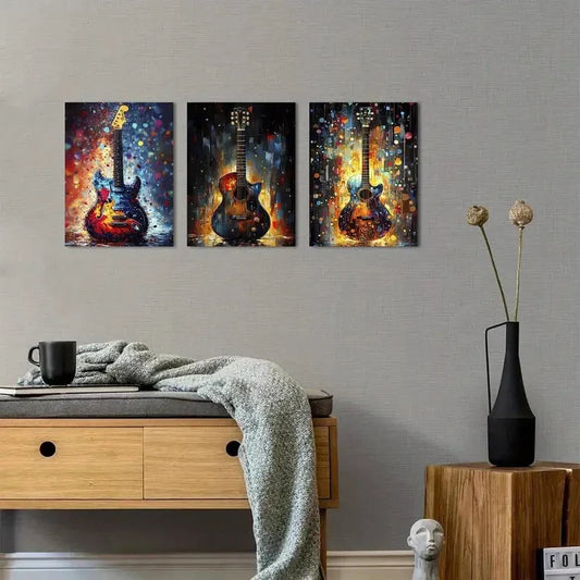 3pcs Watercolor Musical Instrument Metal Print Ready to Hang Art