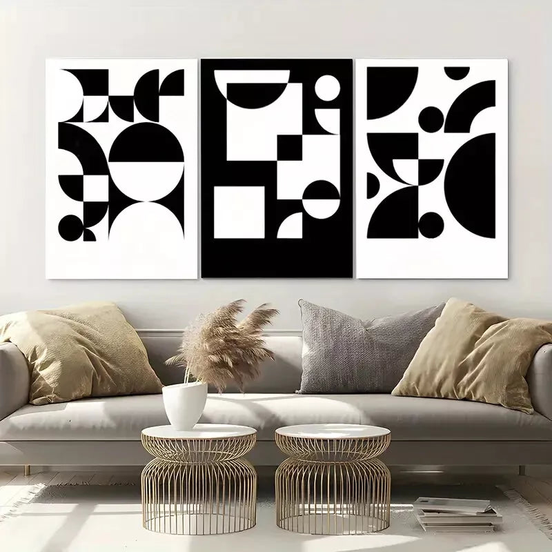 3pcs White & Black Abstract Canvas Framed 40x60cm - High Quality Print 100% Australian Made Wall Canvas Ready to Hang