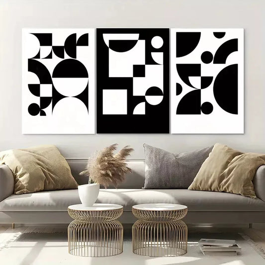 3pcs White & Black Abstract Canvas Framed 40x60cm - High Quality Print 100% Australian Made Wall Canvas Ready to Hang