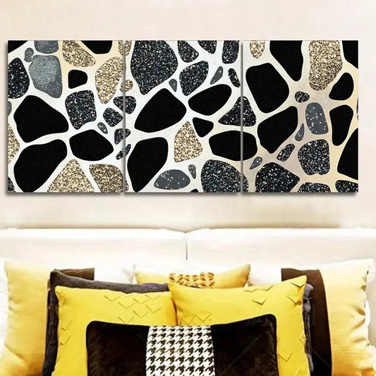 3pcs Featuring a Black Leopard Pattern Wall Art Set Canvas Framed 40x60cm - High Quality Print 100% Australian Made Wall Canvas Ready to Hang