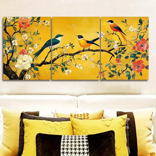 3pcs The Tree of Life Adorned with Birds Flowers Wall Art Set Canvas Framed 40x60cm - High Quality Print 100% Australian Made Wall Canvas Ready to Hang