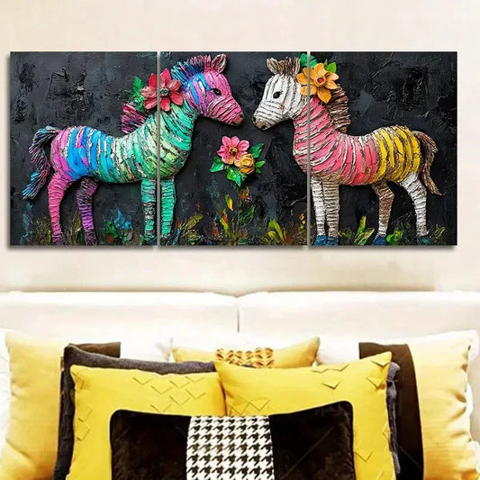 3pcs Paintings Featuring an Adorable Baby Zebra Wall Art Set Canvas Framed 40x60cm - High Quality Print 100% Australian Made Wall Canvas Ready to Hang