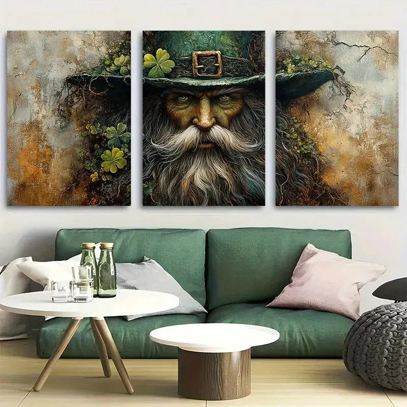 3pcs Whimsical Furious Leprechaun Metal Print Ready to Hang Art