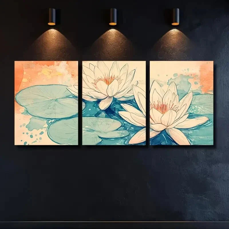 3pcs Vibrant for Lotus & Water Lily Wall Art Metal Print Ready to Hang Art