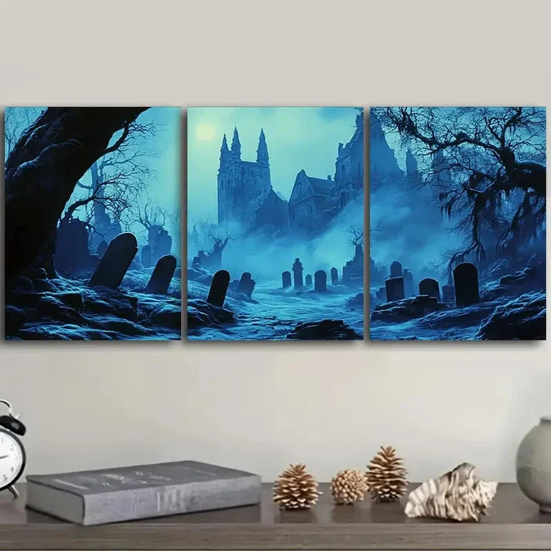 3pcs AGothic cemetery Wall Art Set Canvas Framed 40x60cm - High Quality Print 100% Australian Made Wall Canvas Ready to Hang