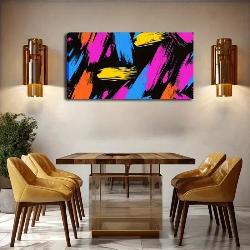 Vibrant Colorful Streaks Black Wall Art Canvas Office Home Room Framed 120x60cm