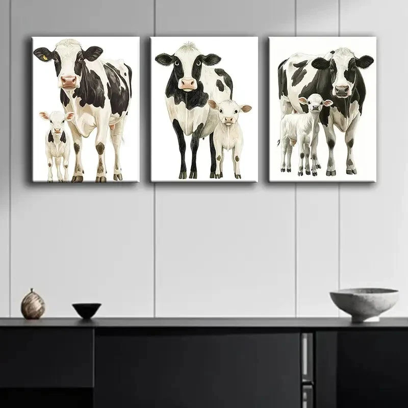 3pcs Cow, Youngsters Cow Metal Print Ready to Hang Art
