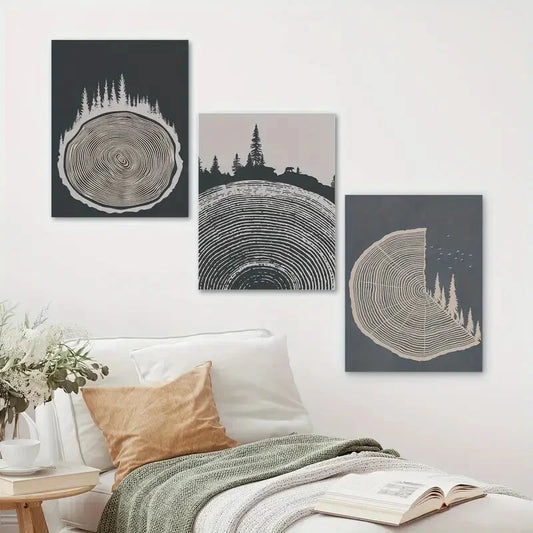 3pcs Minimalist Forest Tree Rings Abstract Metal Print Ready to Hang Art