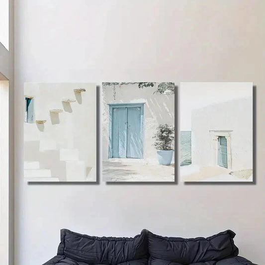 3pcs Santorini Island scenery, Metal Print Ready to Hang Art