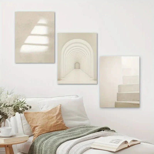 3pcs Minimal Neutral Soft Pathway Metal Print Ready to Hang Art