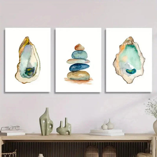 3pcs coastal watercolor zen murals, balancing Metal Print Ready to Hang Art