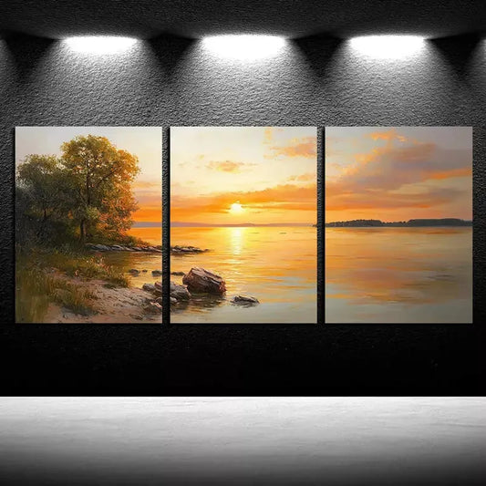 3pcs Sunset Lake Canvas Framed 40x60cm - High Quality Print 100% Australian Made Wall Canvas Ready to Hang