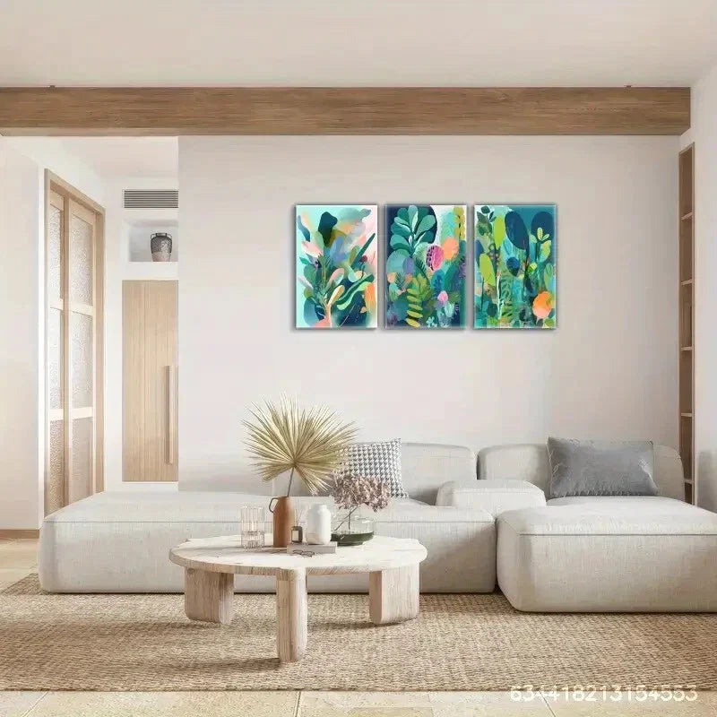 3pcs Tropical Leaf Vibrant Green Foliage Metal Print Ready to Hang Art