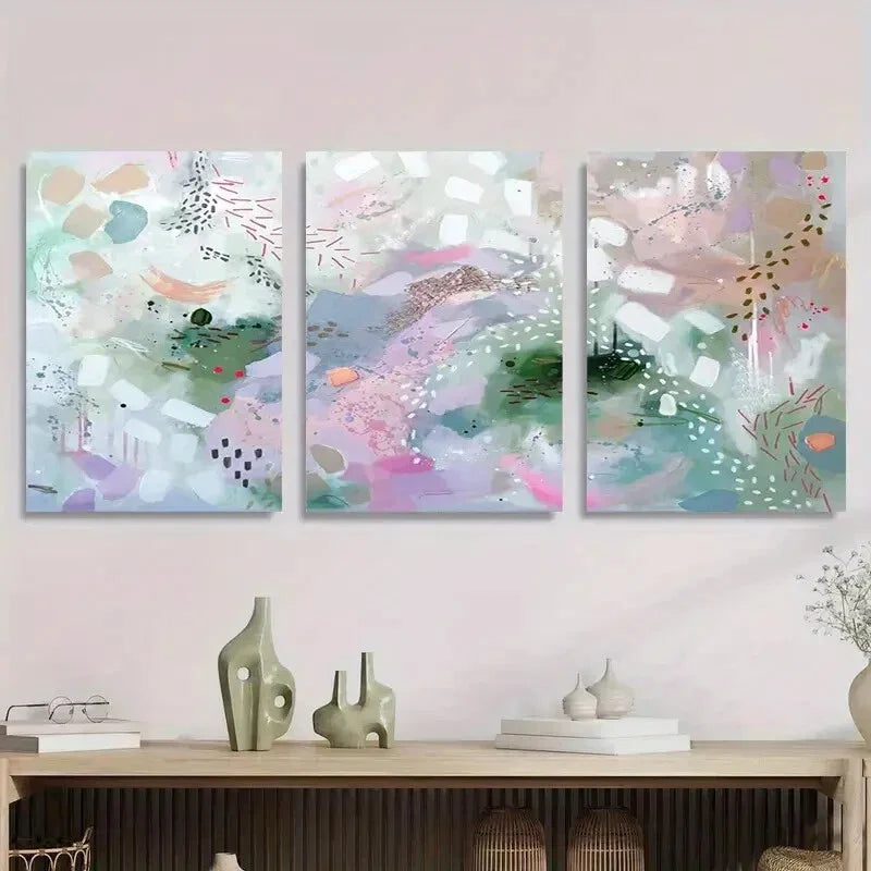 3pcs Abstract Floral & Geometric Modern Metal Print Ready to Hang Art