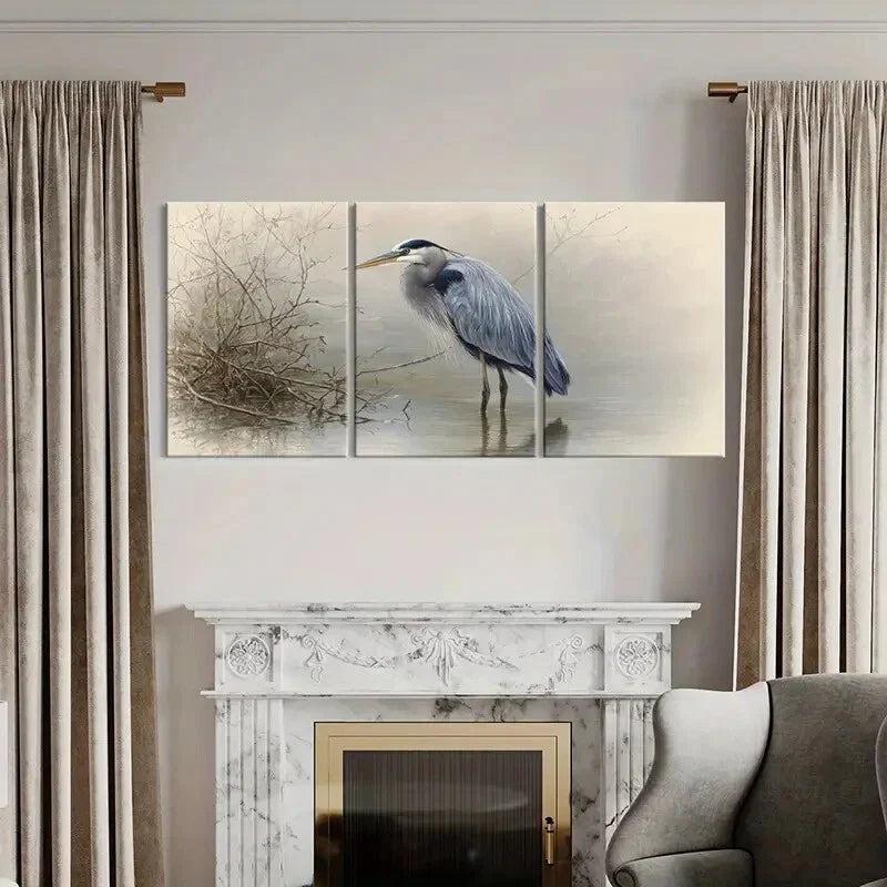 3pcs Artistic Heron Watercolor Painting Nature Metal Print Ready to Hang Art