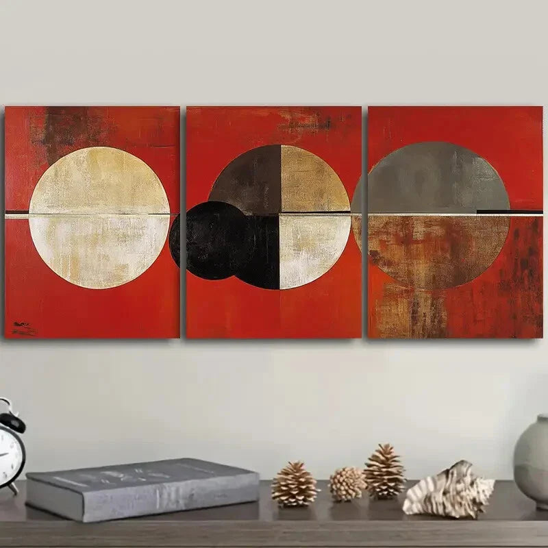 3pcs Abstract art painting of circles and rings Metal Print Ready to Hang Art