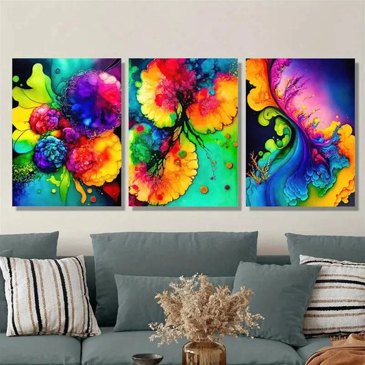 3pcs Colorful abstract art, fluid paint Metal Print Ready to Hang Art