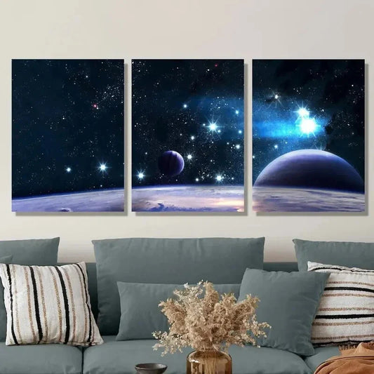 3pcs Planet Universe, Outer Space Science Fiction Metal Print Ready to Hang Art