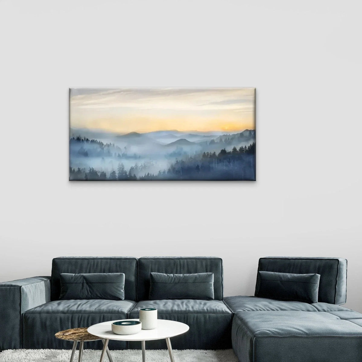 Mountains Mist Clouds Forest Wall Art Canvas Office Home Room Framed 80x45cm