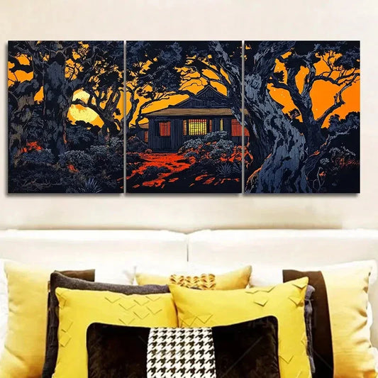 3pcs Vibrant Orange, Black & White Landscape Wall Art Set Canvas Framed 40x60cm - High Quality Print 100% Australian Made Wall Canvas Ready to Hang