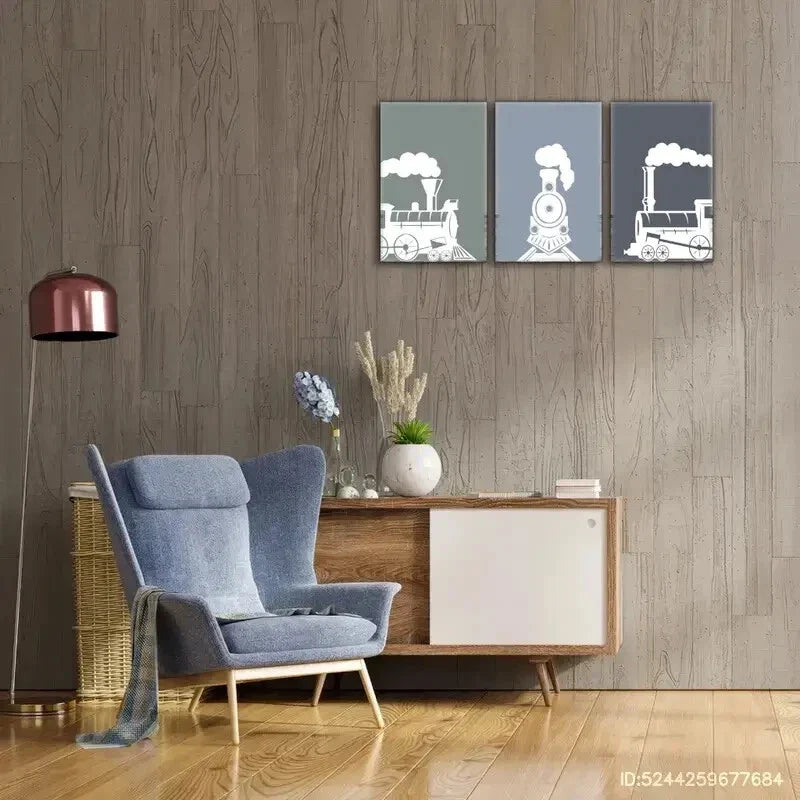 3pcs Aesthetic Steam Trains Pattern Pop Art Metal Print Ready to Hang Art